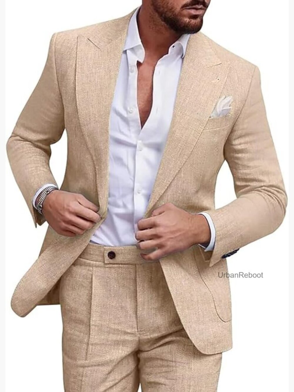 Men's Linen Suit: 2 Piece Blazer & Pants Wedding Beach